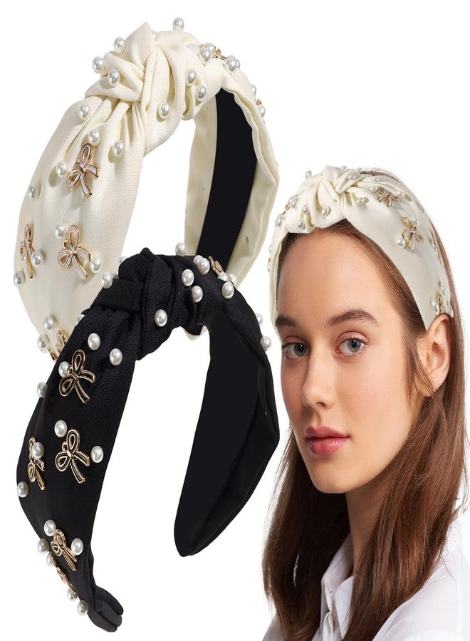 panthra 2 PCS Knotted Headband, Cute Knotted Headband for Women, Non Slip Top Knot Headbands, Thick Elastic Hairband, Black Hair Accessories - Image 1